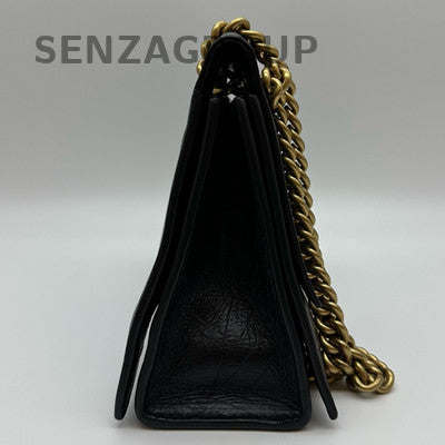 Balenciaga Hourglass Classic Calfskin Chain Crossbody Shoulder Bag Black Gold