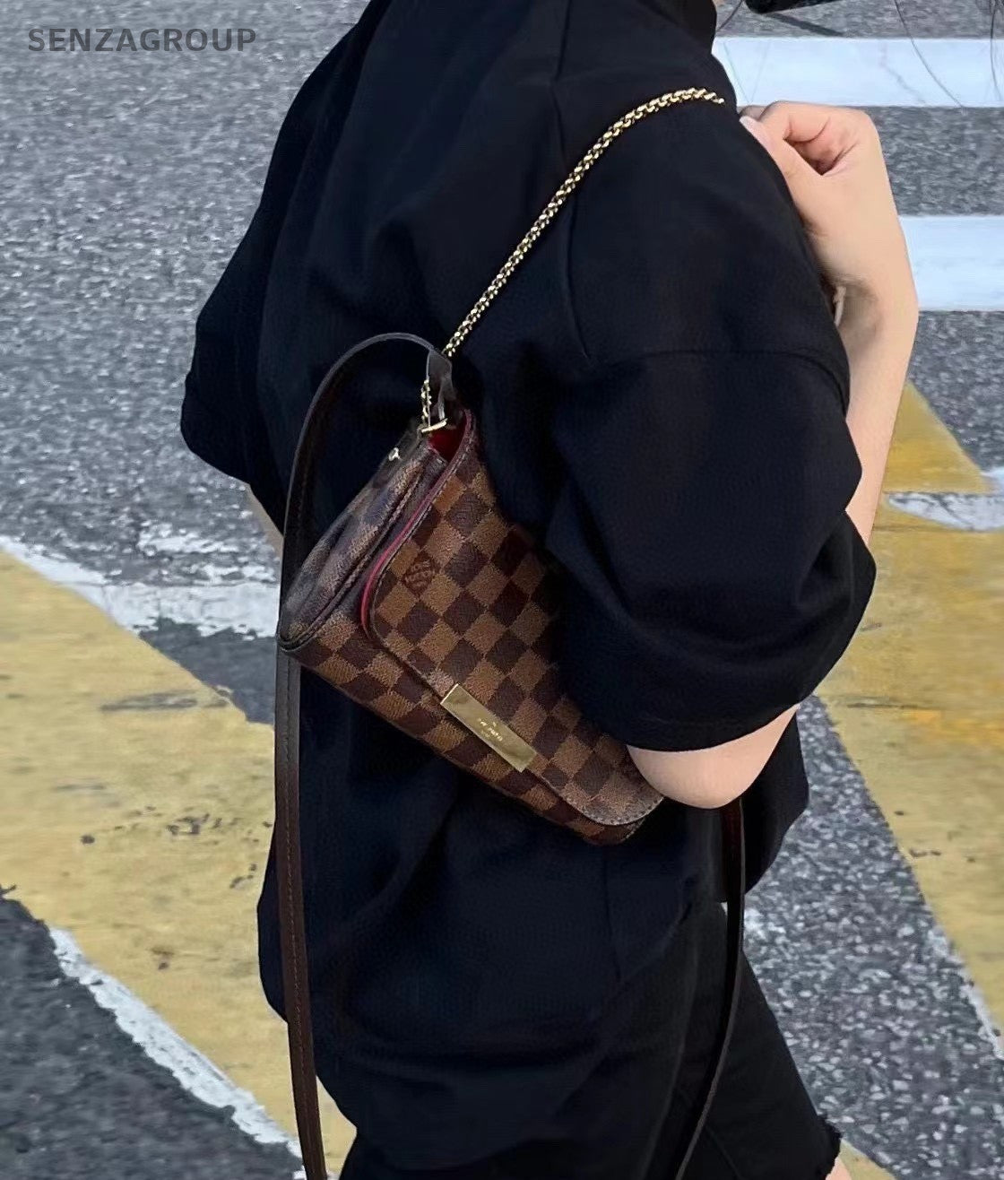 Louis Vuitton Favourite MM Damier Ebene Chain Shoulder bag Crossbody Women