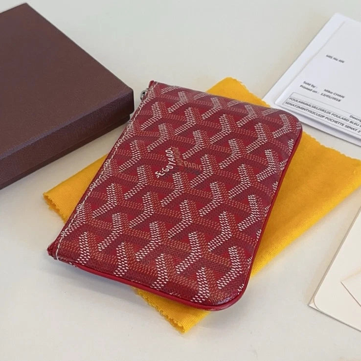 Excellent Goyard Senat Mini Monogram Canvas Red Wallet Silver Hardware