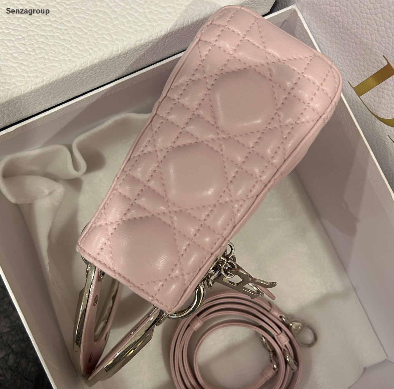 Christian Dior Lady Dior 2Way Top Handle Crossbody Pink Silver Women Classic