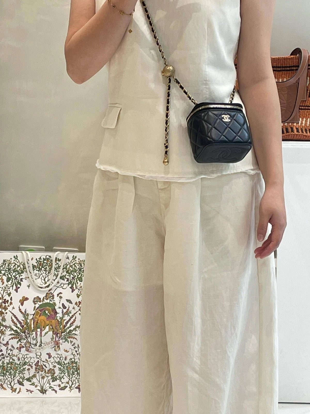 CHANEL Black Lambskin Gold Ball Mini Box Crossbody Bag For Women