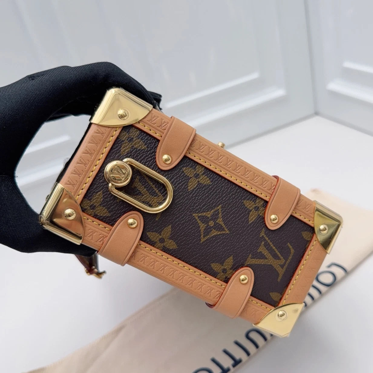 Louis Vuitton Side Trunk MM Monogram Top Handle Shoulder Bag Brown Gold Women