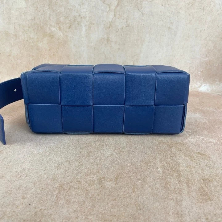 Bottega Veneta Brick Cassette 10-grid Navy Woven Shoulder Bag for Women
