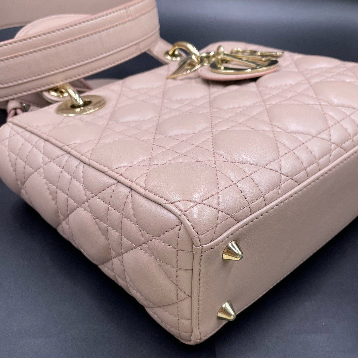 Christian Dior Lady Dior Cannage Top Handle Crossbody Pink Gold Women Classic