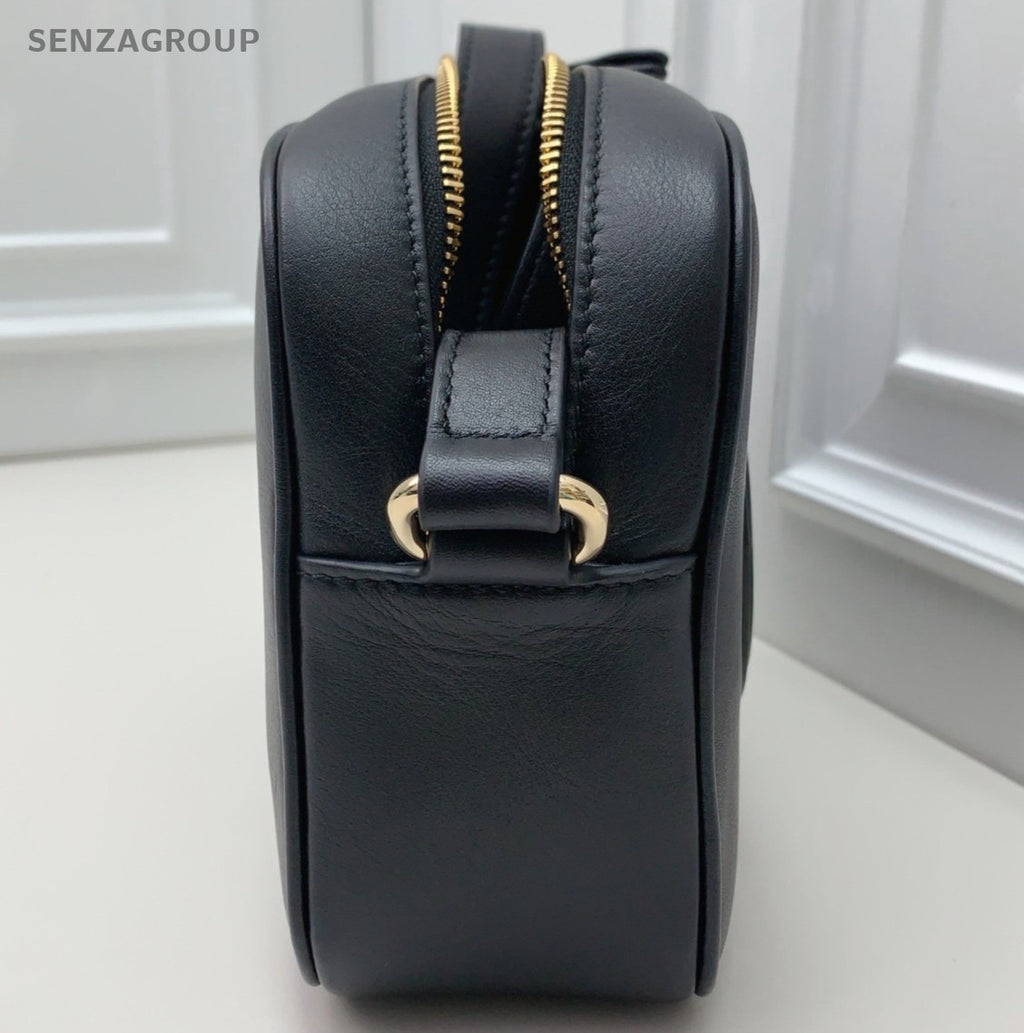 Gucci GG Logo Camera Shoulder Bag Black Gold Women Classic Designer