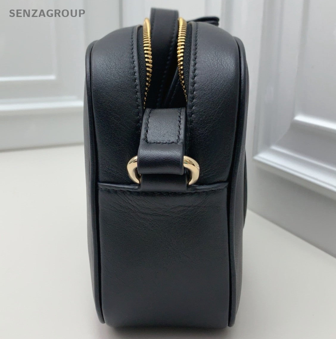 Gucci GG Logo Camera Shoulder Bag Black Gold Women Classic Designer