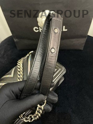 Chanel Le Boy Medium V-Stitch Black Silver Chain Shoulder Bag Classic