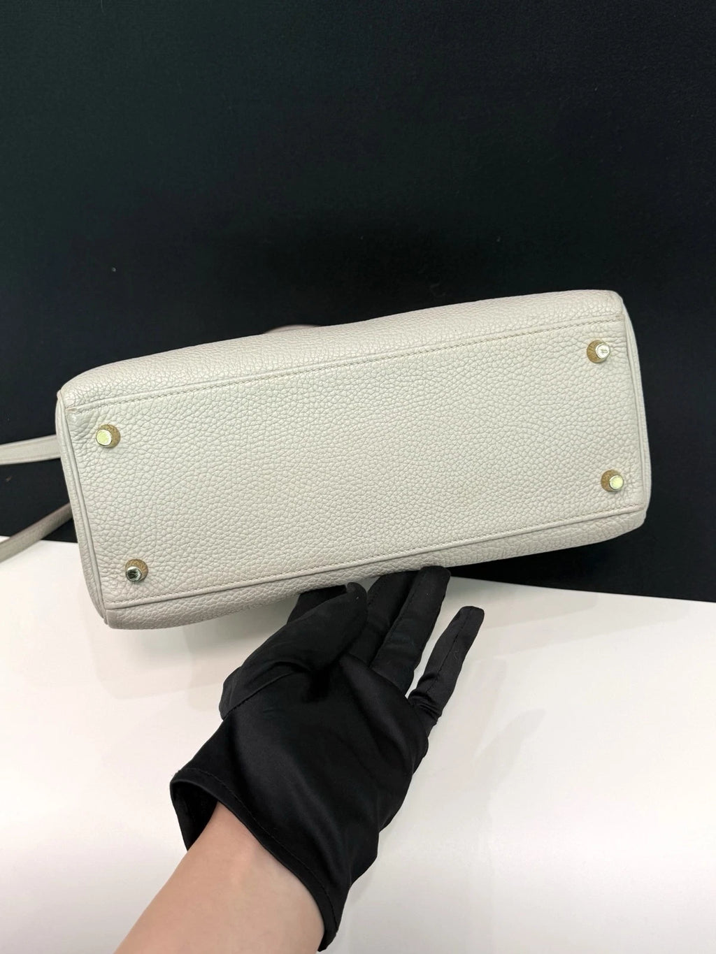 Hermes Kelly28 Top Handle Bag Crossbody Gray Gold Used Women Fashion Classic
