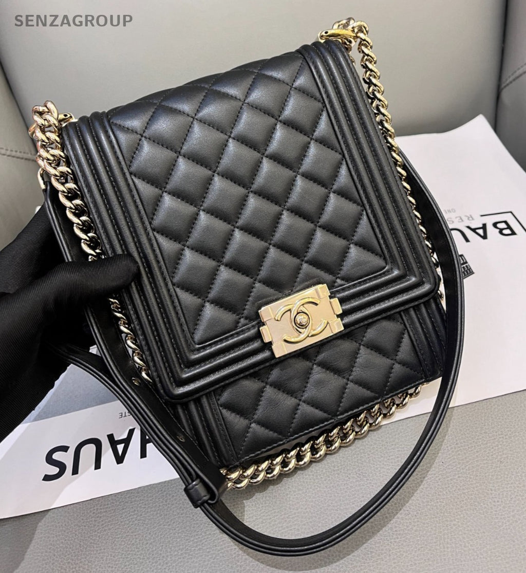 CHANEL Leboy Lambskin Chain Shoulder bag Crossbody Black Gold Women