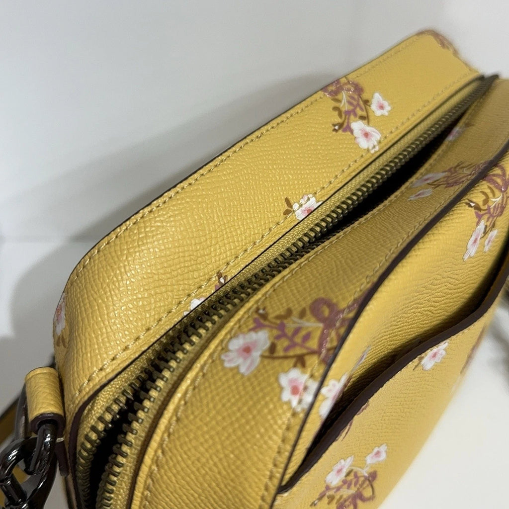 Coach Yellow Leather Printed Camera Crossbody Shoulder Bag For Women