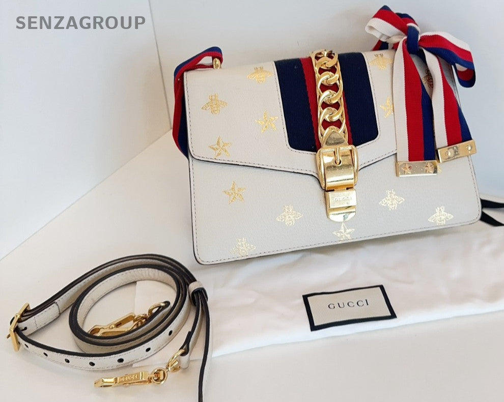 GUCCI Sylvie Bee Medium White Gold 2WAY Shoulder bag Women