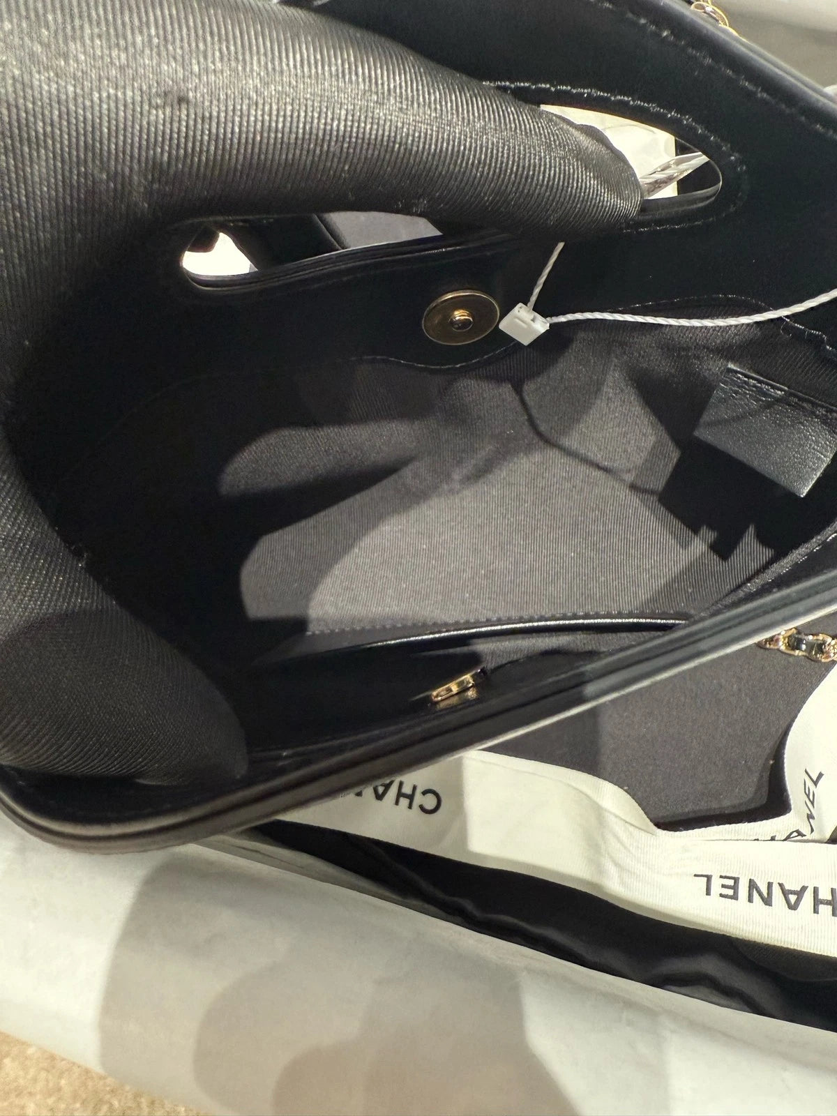 CHANEL Nano 31 Bag Black Gold Leather Tote Bag For Women