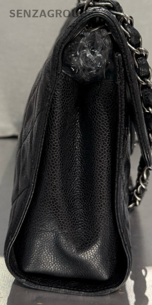 Chanel Classic Flap PM Calfskin Chain Shoulder Bag Black Silver Women Diamond