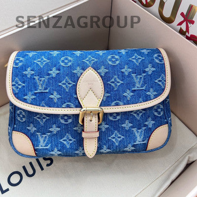 Louis Vuitton Denim Monogram Baguette Shoulder Bag Blue Gold Hardware