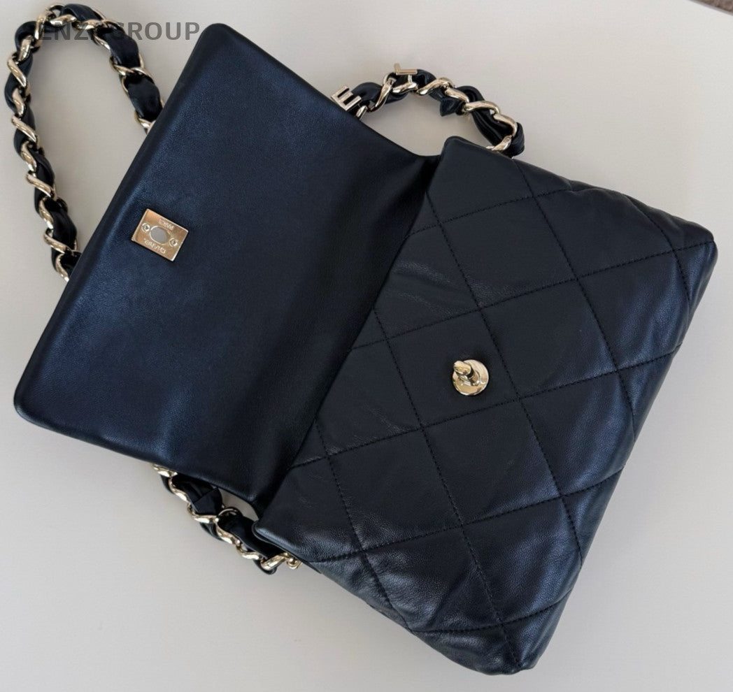 Chanel Diamond Chain Black Gold Shoulder Bag Used Women Classic Fashion