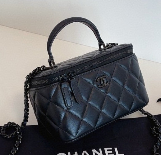 Chanel Vanity Case Chain Top Handle Crossbody Black Women Classic Diamond