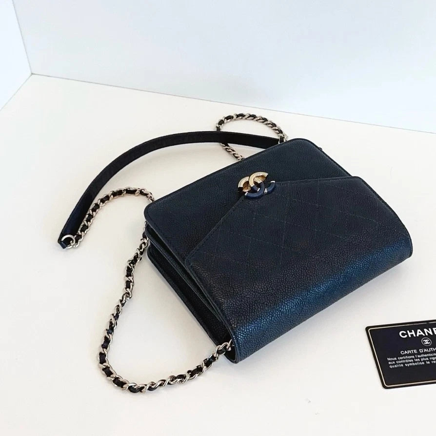 Chanel Cuba Woc Calfskin Crossbody Bag Black Gold Excellent