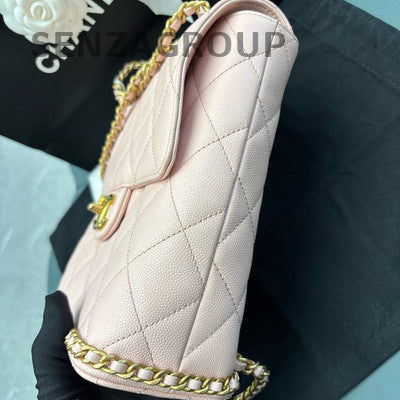 Chanel 23K Pink Quilted Backpack with Gold Chain Strap & CC Logo