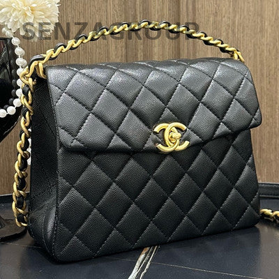 Chanel Black Calfskin Gold Chain Quilted Shoulder Bag