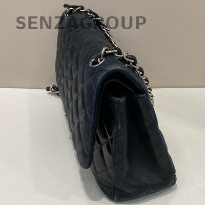 Chanel Classic Flap Jumbo Black Lambskin Silver Hardware Shoulder Bag