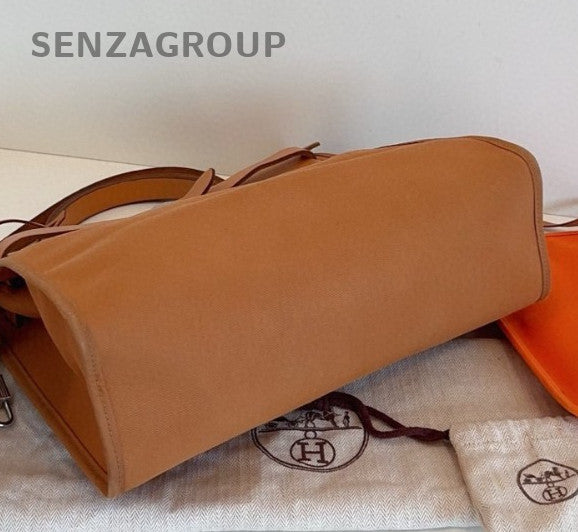 Hermes Herbag31 Top Handle Bag Crossbody Brown Orange Silver Women Classic