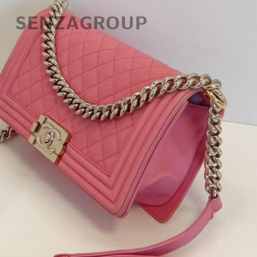 Chanel Leboy MM Calfskin Chain Shoulder Bag Pink Gold Classic Women Diamond