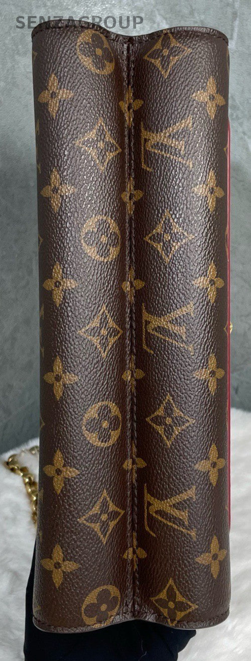 Louis Vuitton Monogram Chain Shoulder Bag Brown Red Used Women Classic Designer