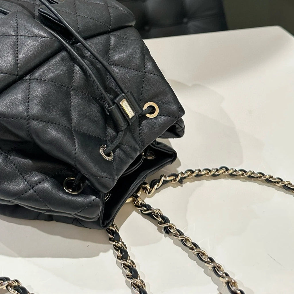 Chanel Quilted Chain Backpack Black Gold Classic Women's Bag