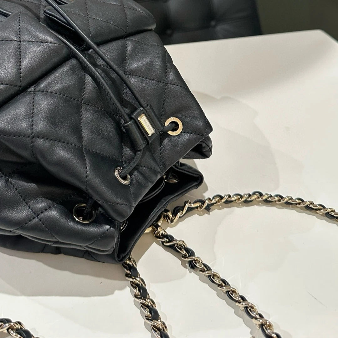 Chanel Quilted Chain Backpack Black Gold Classic Women's Bag