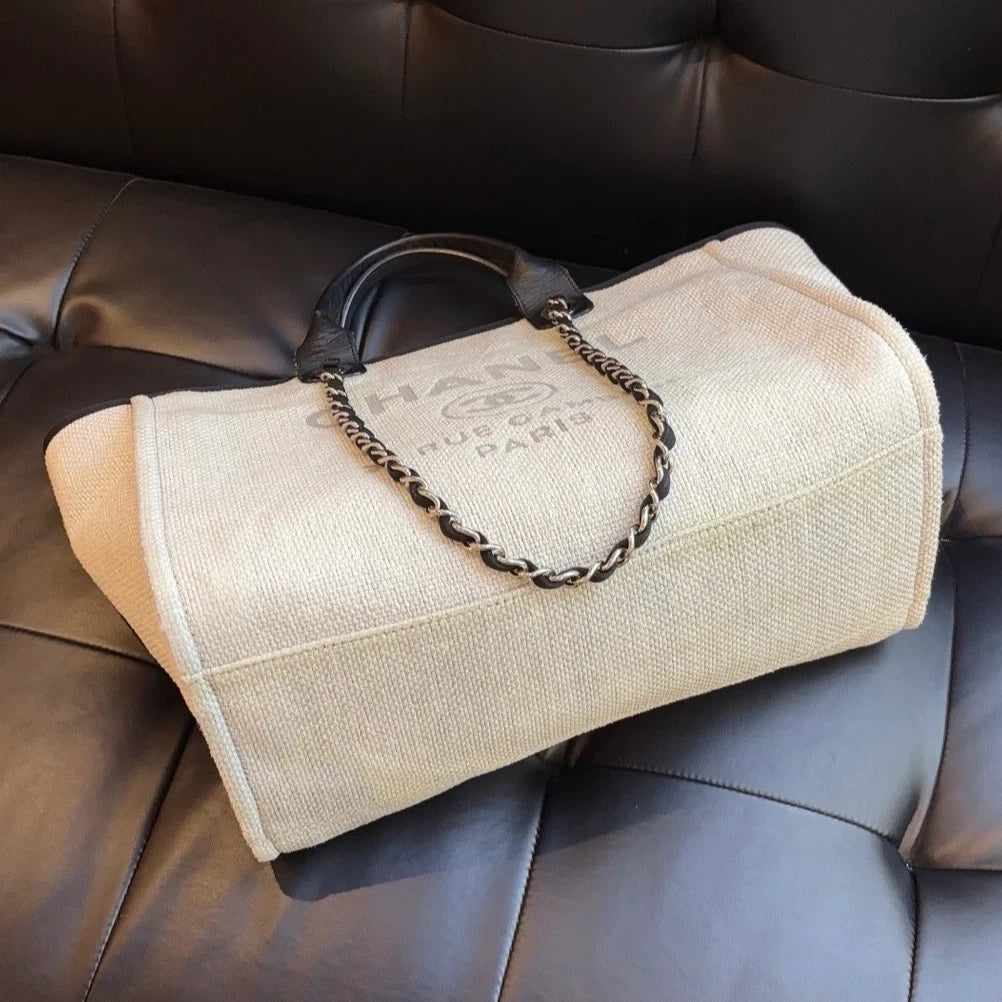 Chanel Beach Bag GM Chain Shoulder Bag Top Handle Bag Gray Used Women