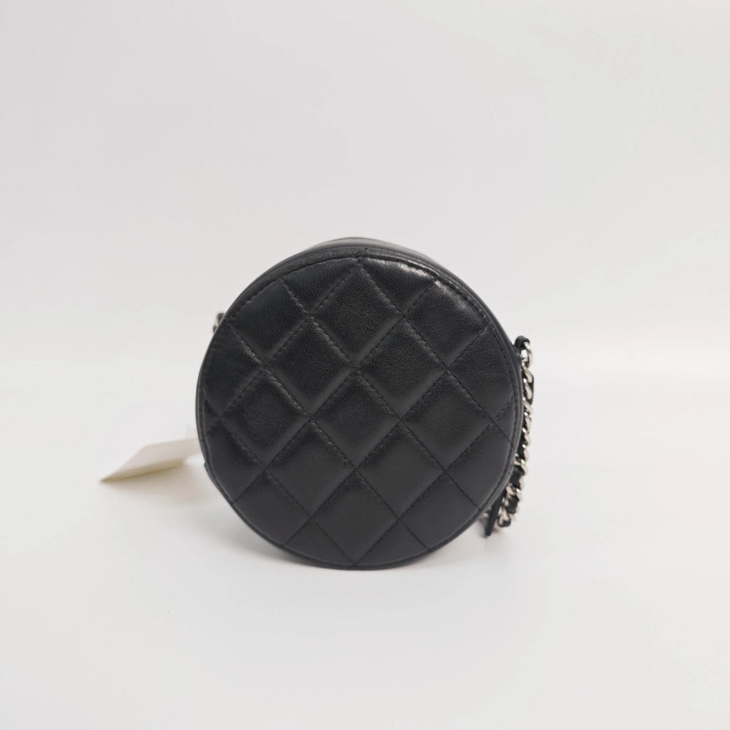 CHANEL Black Lambskin Silver Hardware Round Crossbody Bag Women