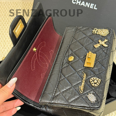 Chanel 2.55 Mini Flap Bag Black Gold Quilted Chain Shoulder Bag
