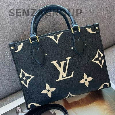 Louis Vuitton OnTheGo PM Tote Bag in Black & White Leather - Women's Fashion
