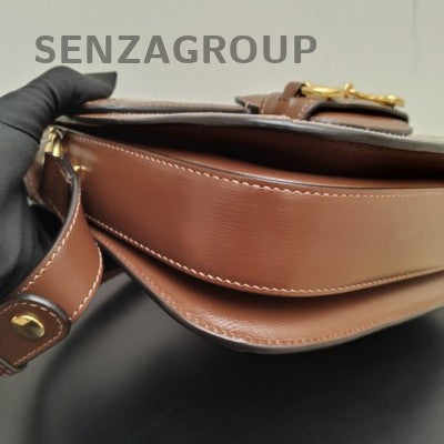 Gucci GG Supreme Saddle Bag Medium Brown Gold Buckle Classic Women's