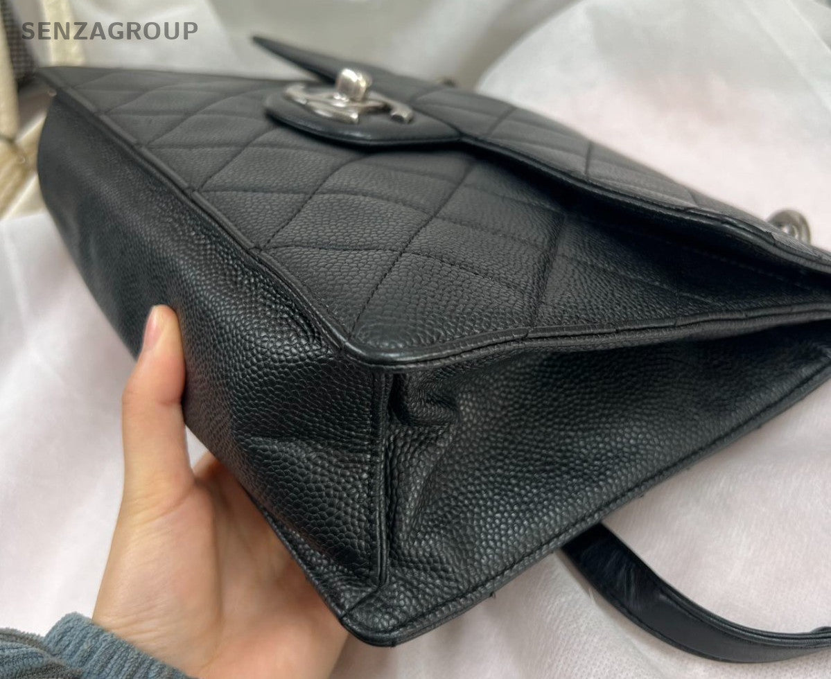 Chanel Diamond Calfskin Chain Shoulder Bag Black Silver Women Classic
