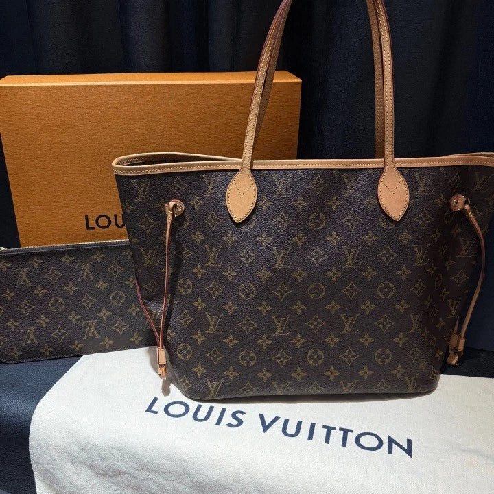 Louis Vuitton Neverfull MM Monogram Tote Shoulder Bag Brown Women D