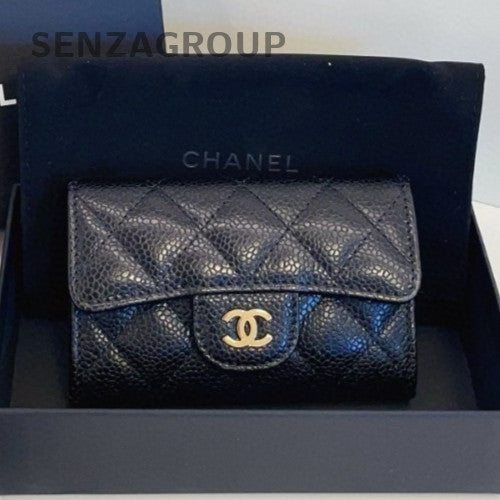 Chanel Classic Flap Clutch Long Wallet Diamond Black Gold Women Designer