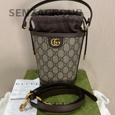 Gucci GG Marmont Mini Bucket Bag Brown Gold Hardware Crossbody