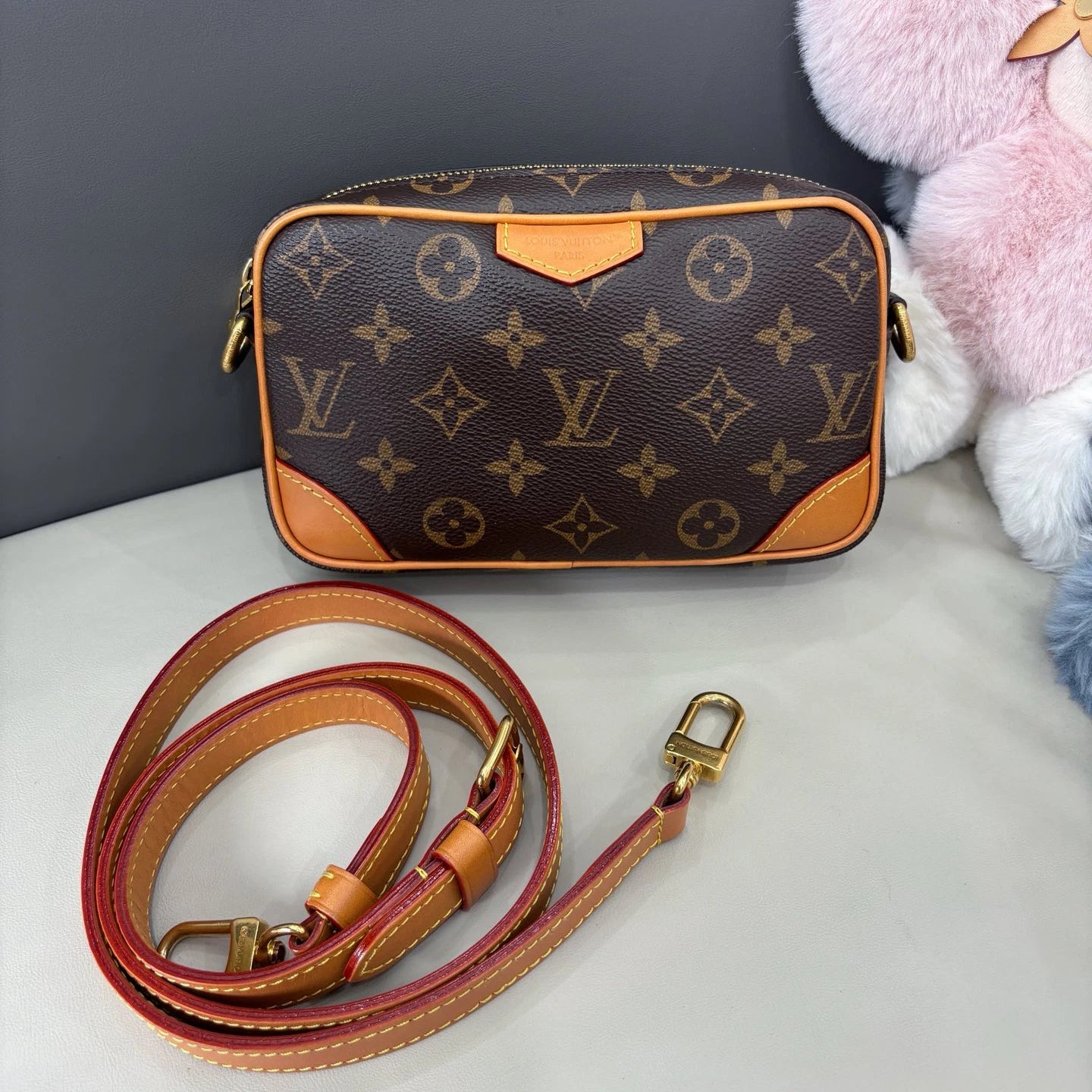 Louis Vuitton Trocadero Monogram Camera Bag Crossbody Brown Gold Women