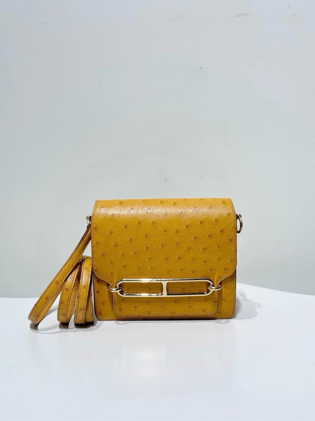 Hermes Roulis 19 Ostrich Leather Yellow Shoulder Bag for Women