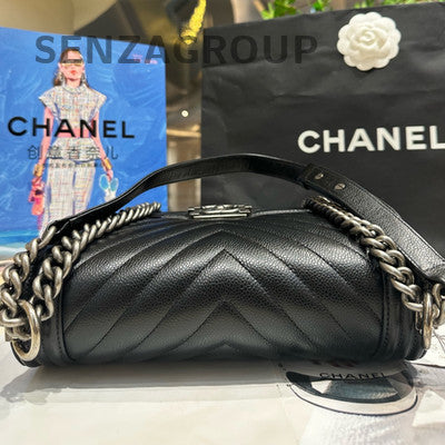 Chanel Le Boy Black Silver Chevron Chain Shoulder Crossbody Bag