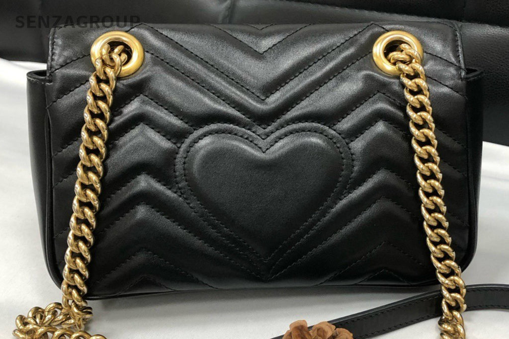 Gucci Marmont Chain Shoulder Bag Black Gold Women Classic Designer