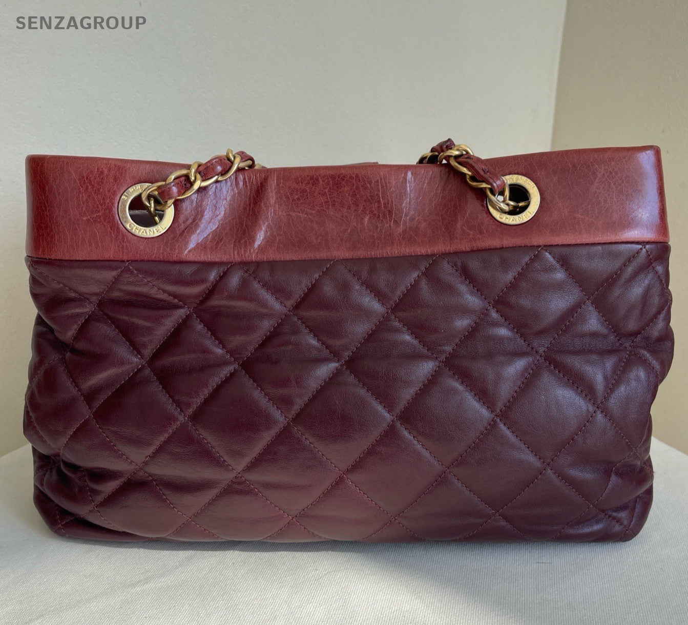 Chanel Diamond Chain Calfskin Shoulder Bag Red Gold Used Women Classic