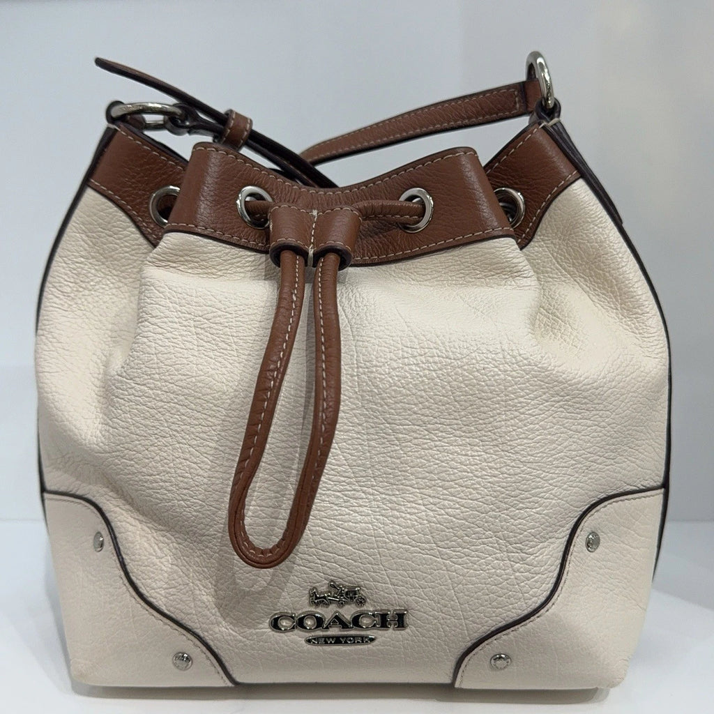 COACH White Leather Drawstring Bucket Shoulder Bag For Women