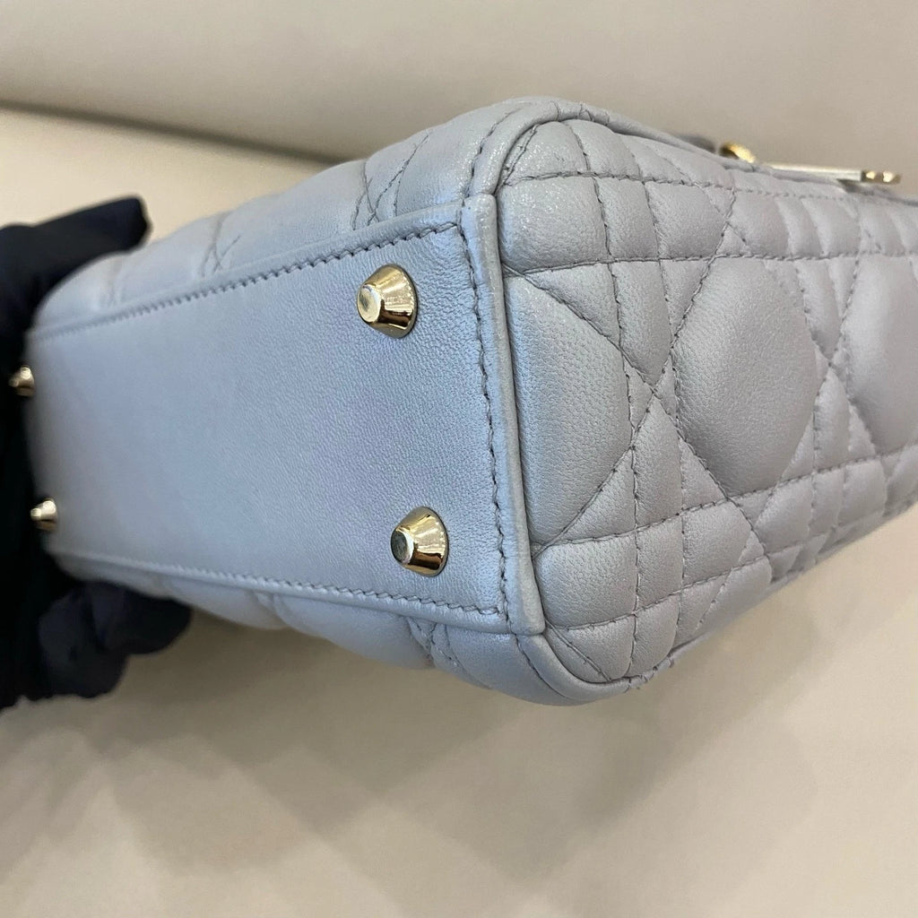Dior Lady Dior Lambskin Gray Handbag Excellent