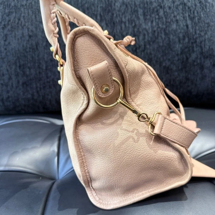 Balenciaga City MM Vintage Tassel Tote Top Handle Shoulder Bag Beige Women D