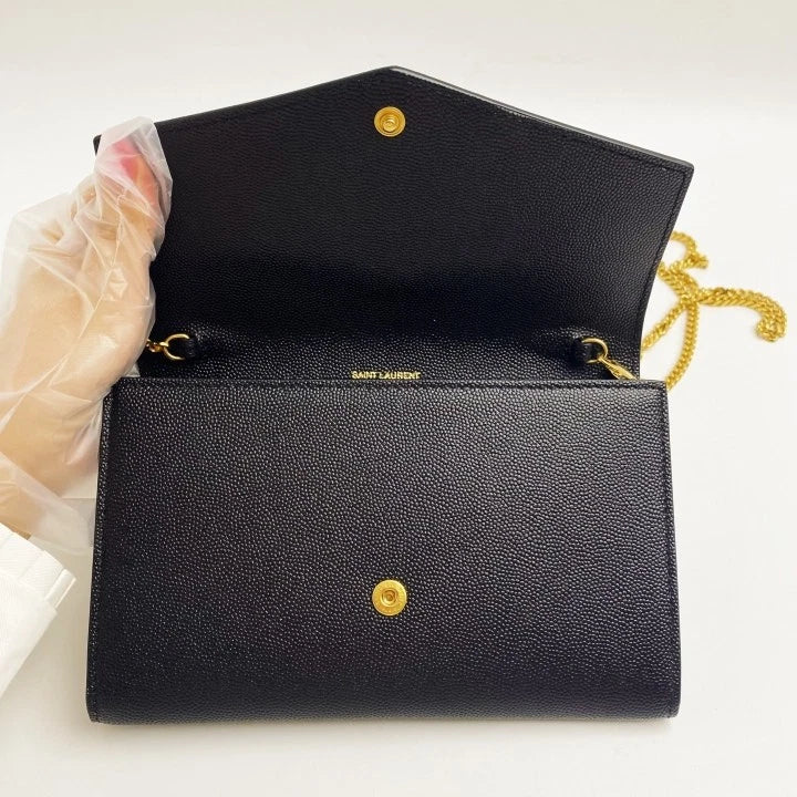 YSL Black Leather Envelope Chain WOC Shoulder Crossbody For Women