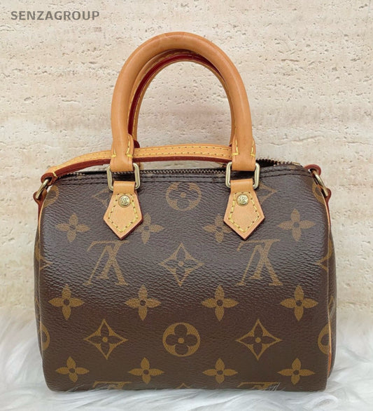 Louis Vuitton Speedy Nano Monogram 2Way Top Handle Bag Crossbody Brown Women