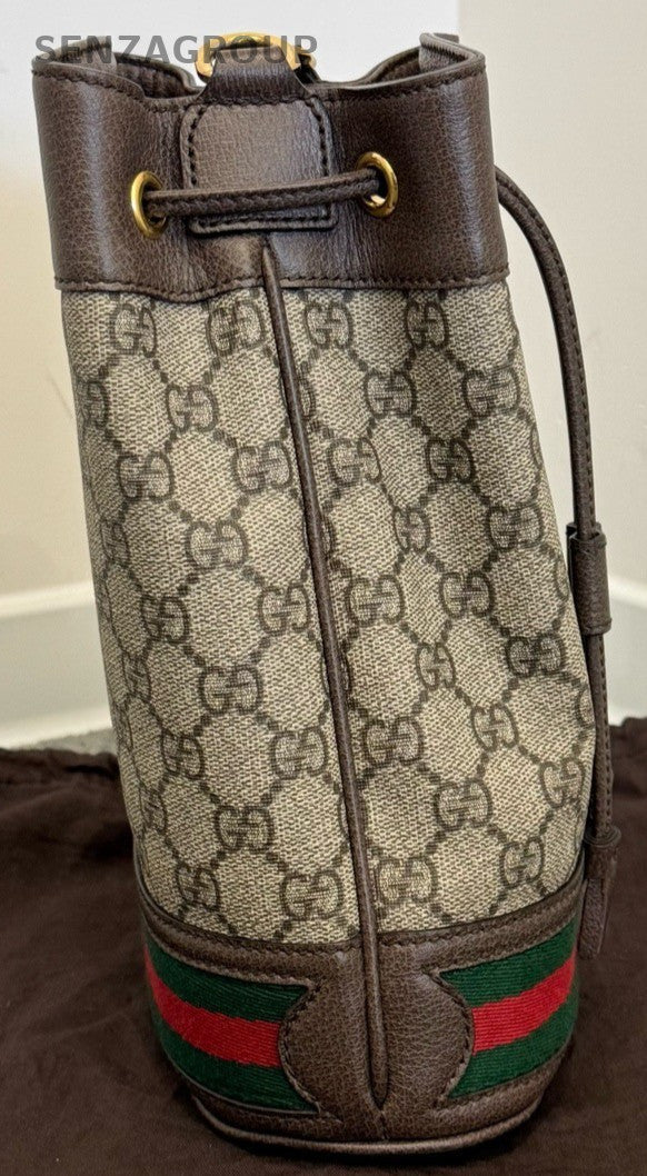 Gucci Ophidia GG Supreme Bucket Shoulder Bag Crossbody Beige Gold Women Classic