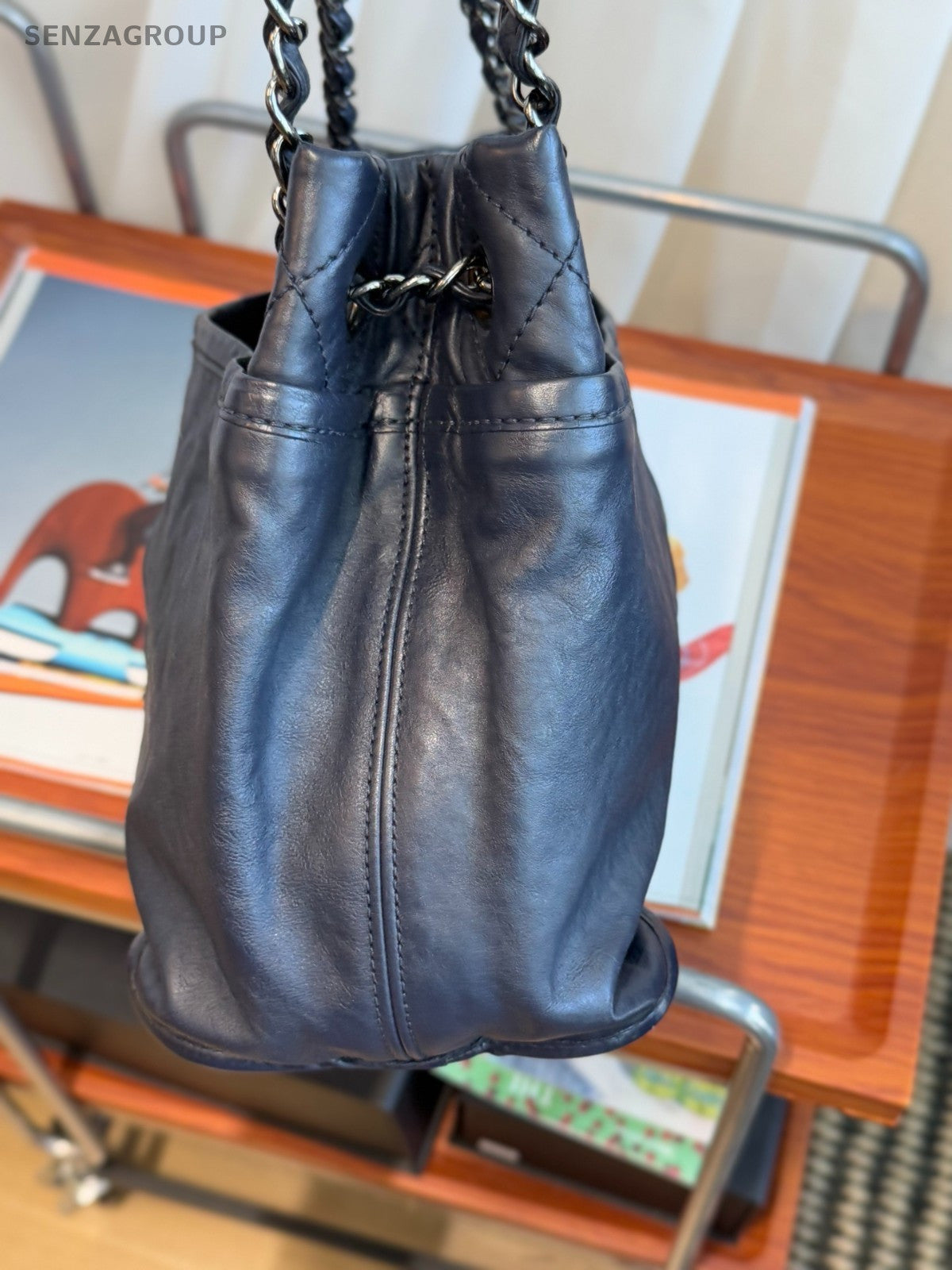CHANEL CC Logo Tote Chain Shoulder bag Navy Blue Women Classic